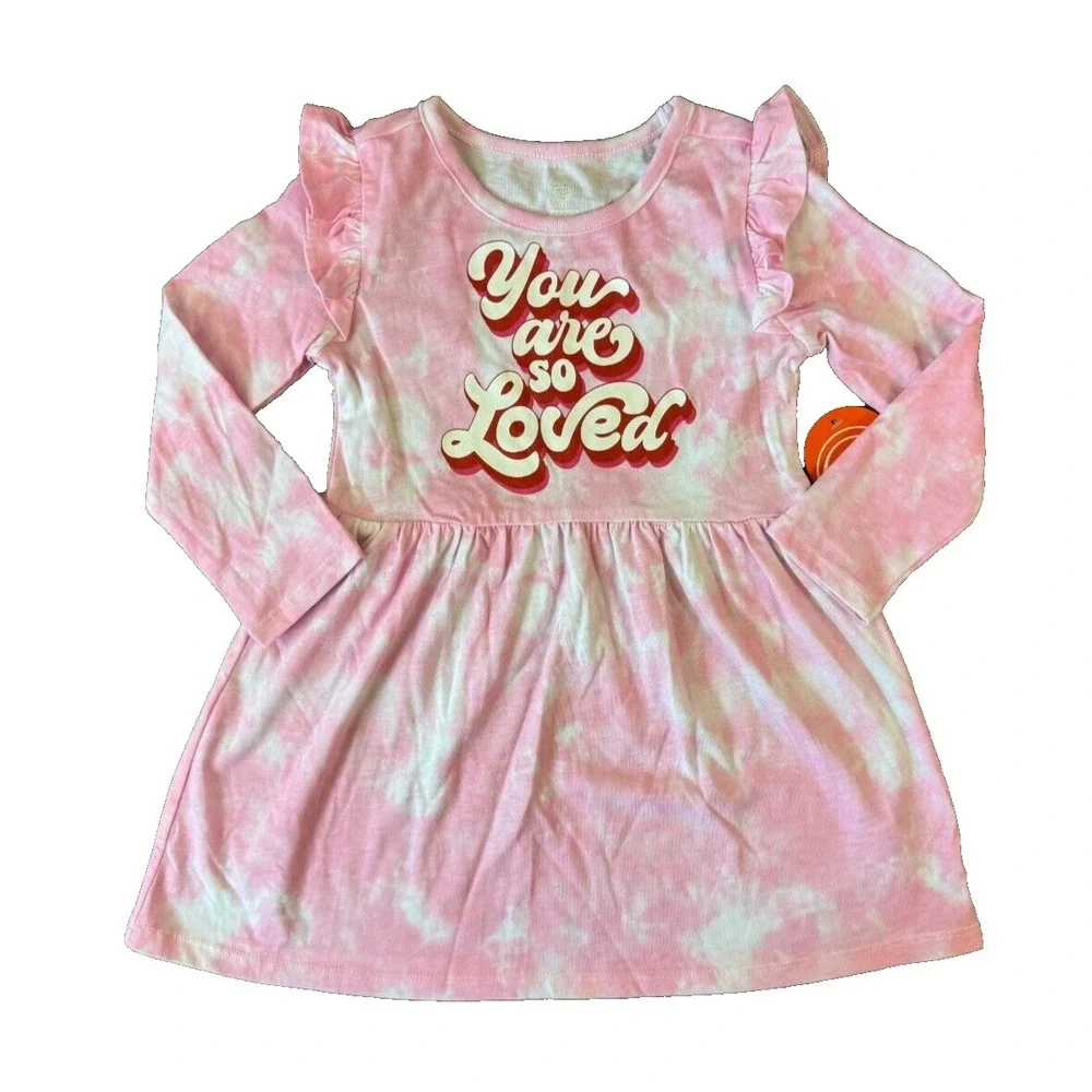 Valentine's Day Girls 3T Dress Long‎ Sleeve YOU ARE SO LOVED Outfit Tie Dye Pink
